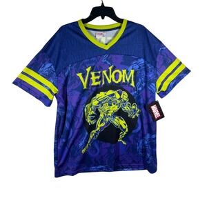 Marvel Venom Graphic Sports Jersey Shirt Men's Size Large Blue and Green NEW